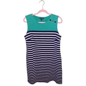 Lands End Nautical Preppy Coastal Grandma Dress Size Medium Green White and Blue